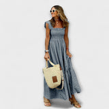 Plaid maxi kleit volangvarrukatega