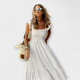 Plaid maxi kleit volangvarrukatega