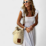 Plaid maxi kleit volangvarrukatega