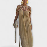 Briar - Maxi Chic Lillemustriga Linane Kleit Rippuvate Rihmadega