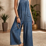 Solmira | Lahtine denim üleõlgadega jumpsuit