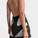 Fae Lühike Halter Kleit Abstraktse Mustriga ja Vööga