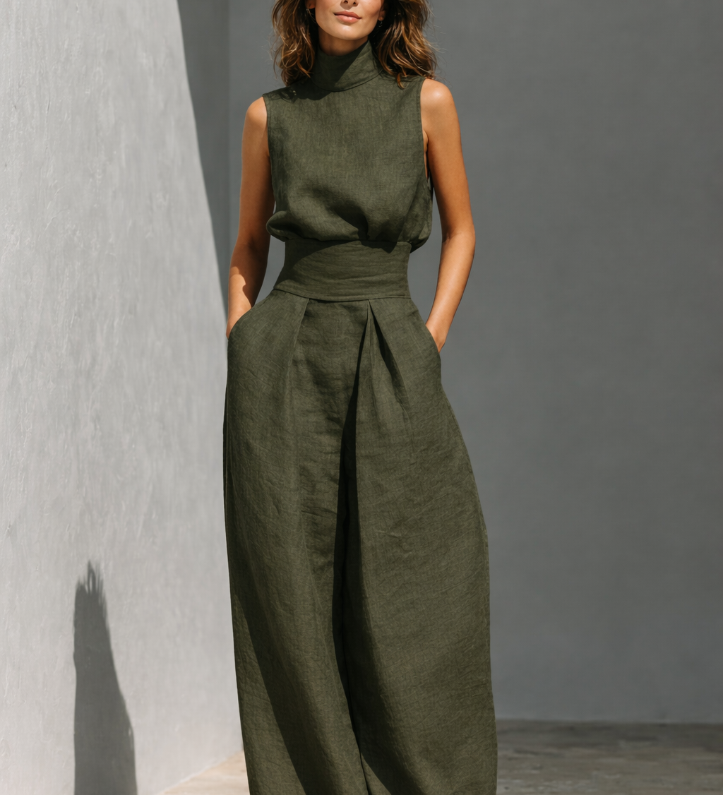 Maria™ | Minimalistlik naiste puuvillast ja linast tank-top ja laiad püksid