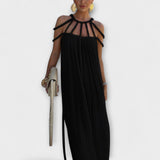 Briar - Maxi Chic Lillemustriga Linane Kleit Rippuvate Rihmadega