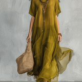 Olive roheline boheemlaslik maxi kleit drapeeritud siluetiga