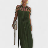 Briar - Maxi Chic Lillemustriga Linane Kleit Rippuvate Rihmadega