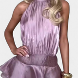 Azucena Mini Kleid Avatud Seljaga ja Plisseeritud Vööga