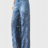 Jasiel Pantalón Palazzo Lõhnav Denim Lillemustriga