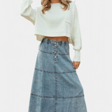 Lorraine Falda Maxi Denimiga, millel on Sulgude Detail