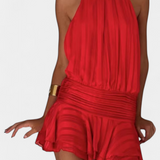 Azucena Mini Kleid Avatud Seljaga ja Plisseeritud Vööga