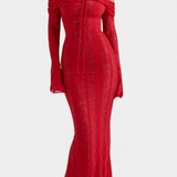 Rosalie Maxi Kleit Off-Shoulder pitsist