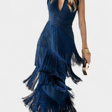 Dolcezza Elegantne Maxi Kleid V-kaelusega, Volangide ja Frantsiisidega