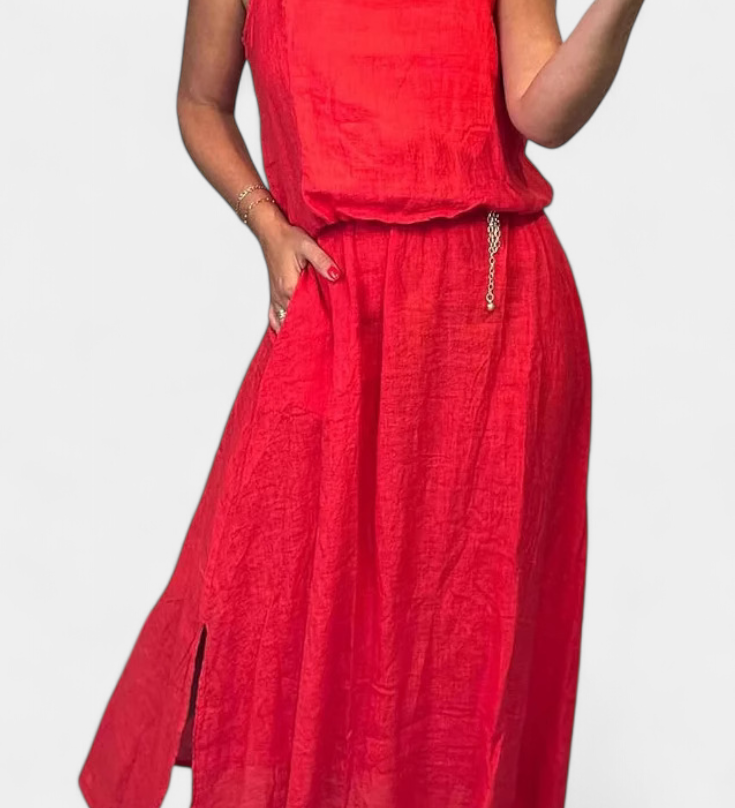Meliora Linase ja Puuvillase Komplektiga Ilma Varrukateta Vest ja Seelik