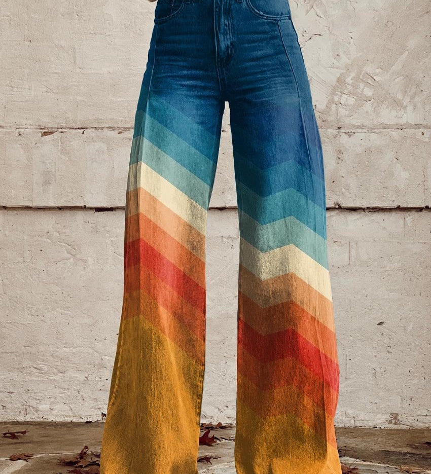 Tereza - Retro elegantne püksid zigzag mustriga